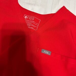Figs Women's Red V-Neck Scrub Top